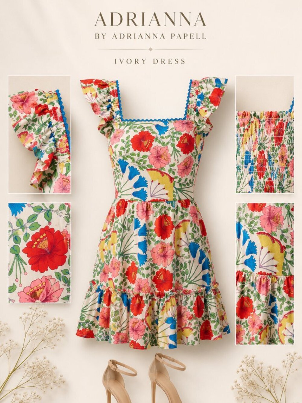 Adrianna Papell Square Neck Floral Print Mini Dress Size 12 NWT Cottagecore - Picture 3 of 9